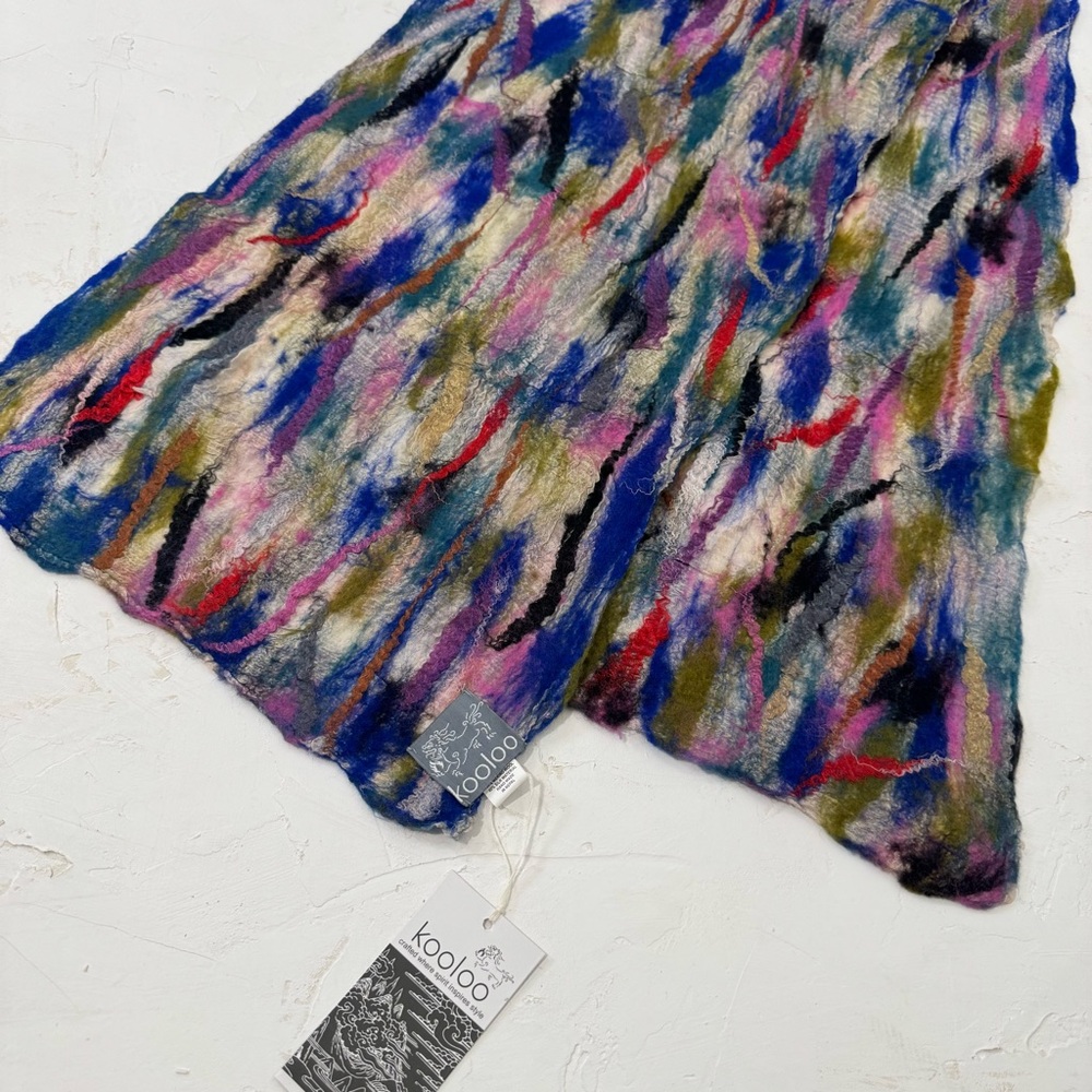 KOOLOO Artisan Felted Merino Wool Silk Scarf -NWT (Blue multi)